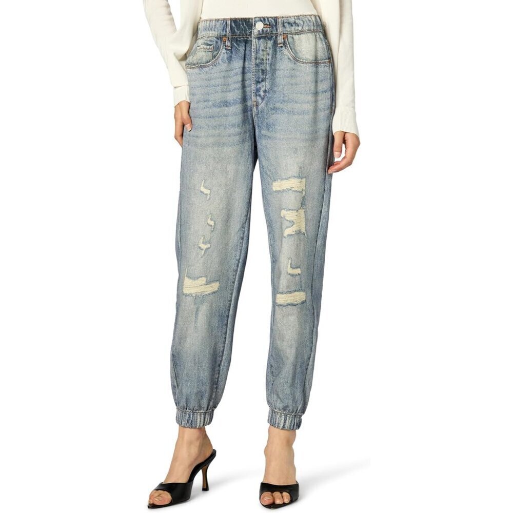 Women's Cotton Joggers Distressed Printed Denim Casual Pants Large